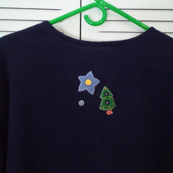 VTG C&B SPORT XL FLEECE BUTTON-UP NAVY CHRISTMAS TREES STARS GINGERBREAD TEACHER - Picture 7 of 9